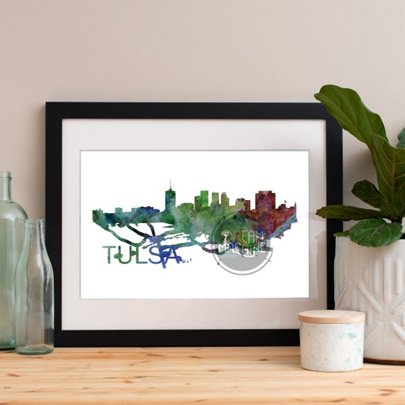 Tulsa Watercolor Skyline, Tulsa Skyline, Tulsa Art, Tulsa Poster, Tulsa Print, Tulsa Art, Tulsa Map, Tulsa Wall Art, Oklahoma Art