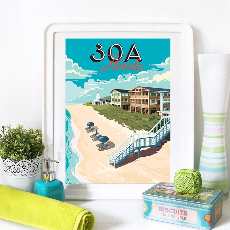 30A Print 30A Skyline 30A Art 30A Poster 30A Watercolor - Etsy