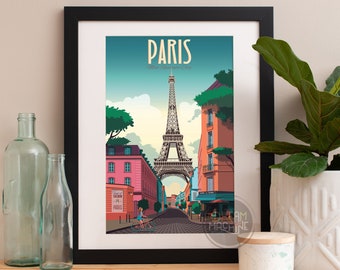 Paris Print, Paris Skyline, Paris Art, Paris Poster, Paris Aquarelle, Paris Art, Paris Map, Paris Wall Art, France Art