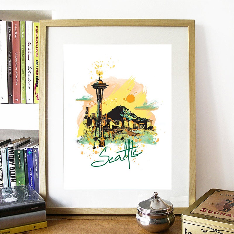 Seattle Print, Seattle Skyline, Seattle Art, Seattle Poster, Seattle