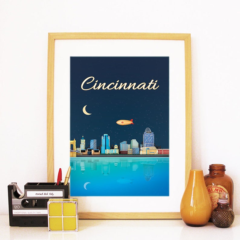 Cincinnati Print, Cincinnati Skyline, Cincinnati Art, Cincinnati Poster, Cincinnati Watercolor, Cincinnati Art, Cincinnati Map, Cincinnati image 2