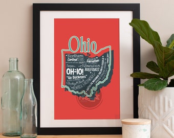 Ohio State Karte Kunstdruck: Buckeye State Souvenir
