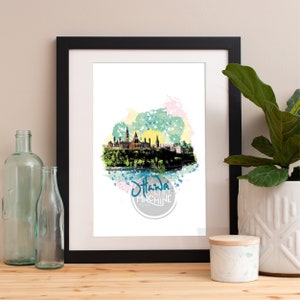 Ottawa Skyline Watercolor Art Print: Canada Cityscape Poster
