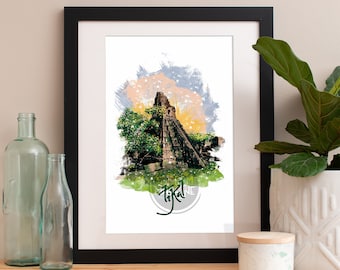 Tikal Guatemala Print, Tikal Skyline, Tikal Art, Tikal Poster, Tikal, Tikal Art Print, Tikal Map, Tikal Wall Art, Tikal Guatemala