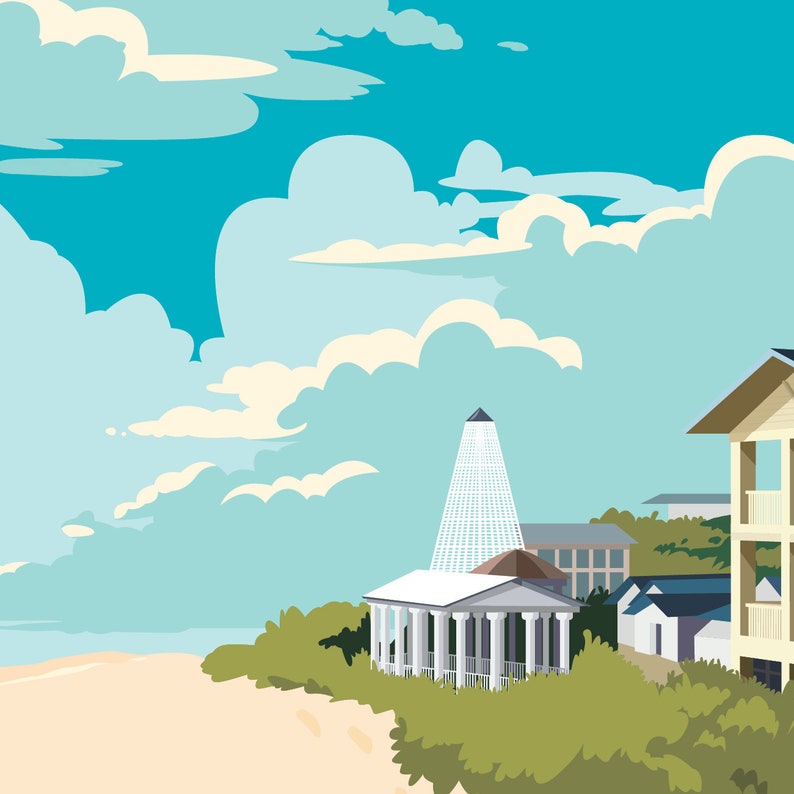 30A Art 30A Art Print 30A Wall Art 30A Watercolor 30A Map Watercolor 30A Poster 30A Print Seaside Florida 30A Skyline Rosemary