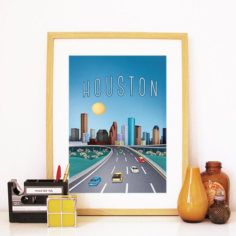 Houston Print Houston Skyline Houston Art Houston Poster Etsy