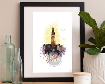 Cleveland Print, Cleveland Skyline, Cleveland Art, Cleveland Poster, Cleveland Watercolor, Cleveland Art, Cleveland Map, Cleveland Wall Art