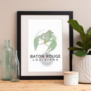Baton Rouge Map Art Print: Louisiana Watercolor Skyline