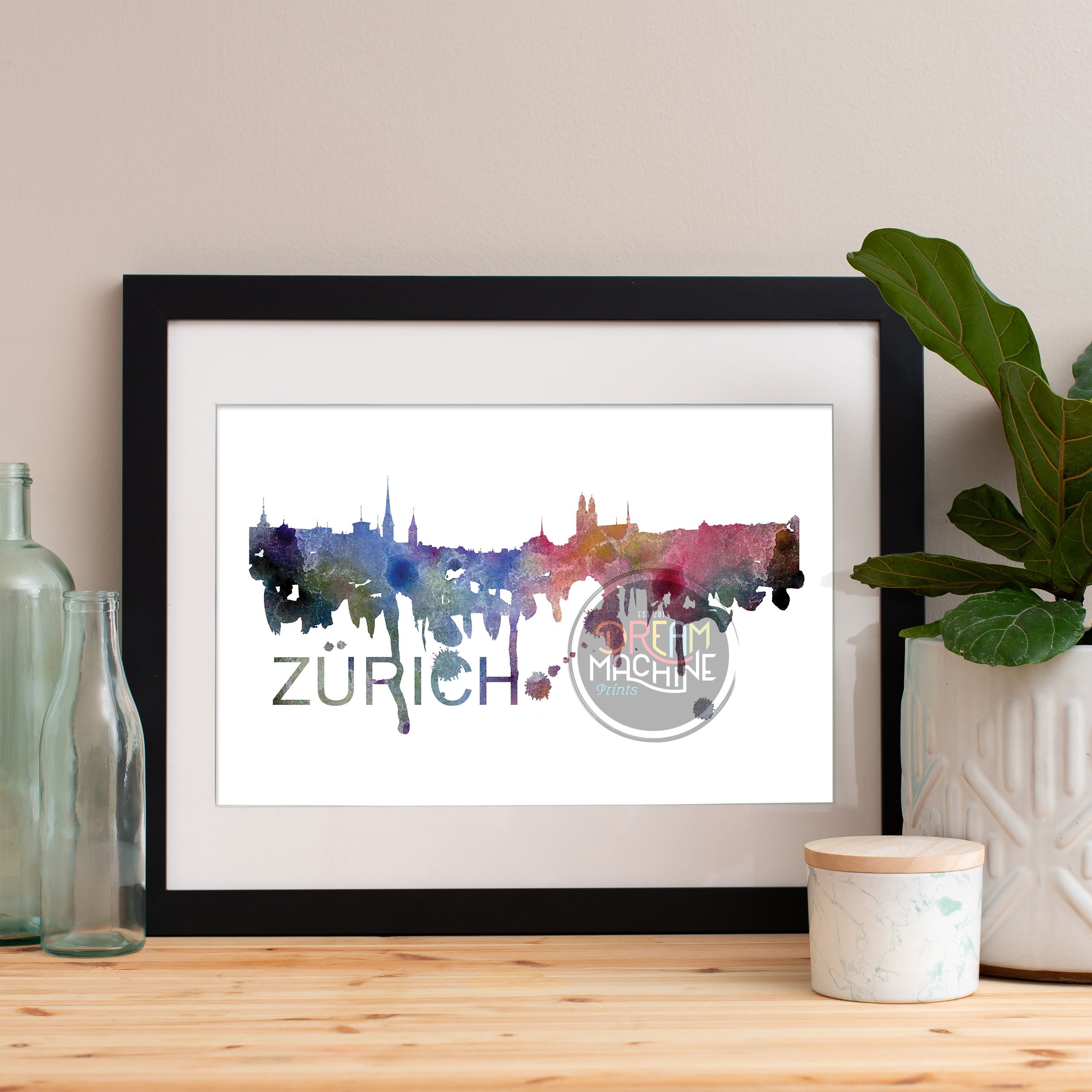 Zurich Watercolor Skyline, Zurich Skyline, Zurich Art, Zurich Poster