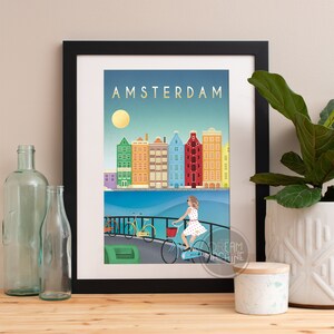Amsterdam Skyline Art Print: Colorful Cityscape Poster