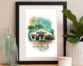 Indian Pass Floryda, wydruk artystyczny, akwarela, plakat z panoramą
