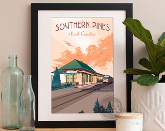 Southern Pines NC Train Station Art Print: North Carolina Poster