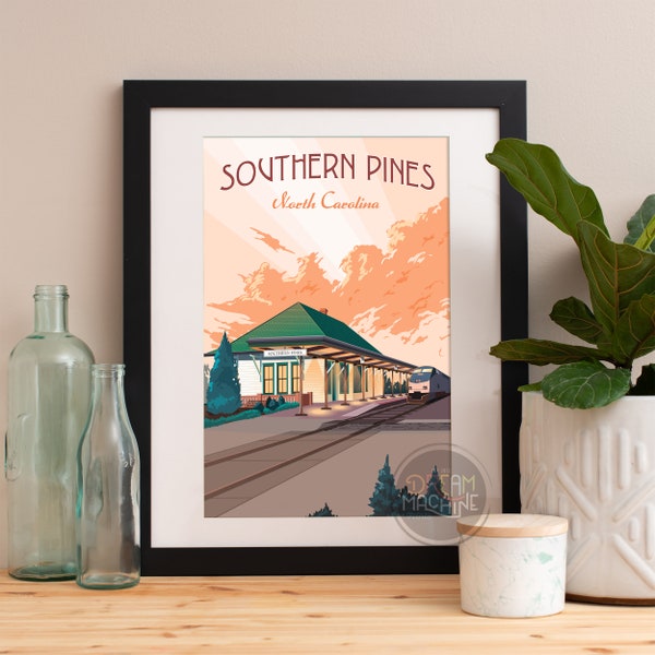 Southern Pines NC Poster Art Print, Southern Pines North Carolina Poster, Southern Pines NC Train Station, Southern Pines Wall Art