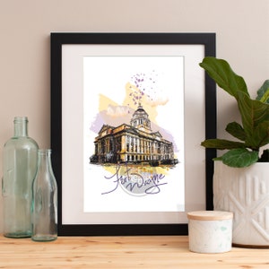 Fort Wayne Skyline Watercolor Art Print: Indiana Cityscape Poster