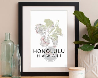 Honolulu Print, Honolulu Skyline, Honolulu Art, Honolulu Poster, Honolulu Watercolor, Honolulu Art Print, Honolulu Map, Honolulu Wall Art