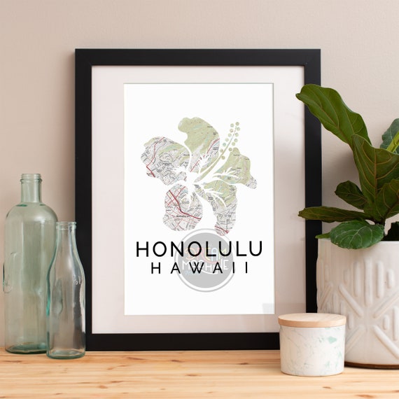 Honolulu Print, Honolulu Skyline, Honolulu Art, Honolulu Poster, Honolulu Watercolor, Honolulu Art Print, Honolulu Map, Honolulu Wall Art