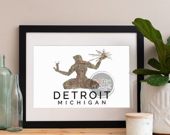 Detroit Skyline Art Print: Watercolor Map Poster