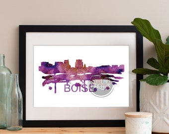 Boise Watercolor Skyline, Boise Skyline, Boise Art, Boise Poster, Boise Print, Boise Art, Boise Map, Boise Wall Art, Idaho Art