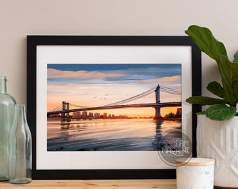 New York City Manhattan Bridge, New York City Skyline, New York City Art, New York City Poster, New York City Print, New York City Art