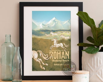 Plakat podróżniczy do Rohanu z filmu Władca Pierścieni, sztuka rancza LOTR