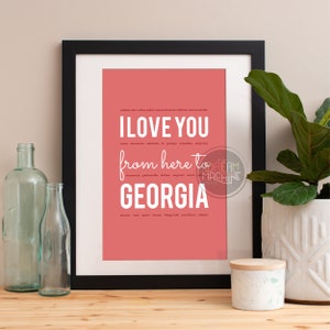 Georgia Watercolor Art Print: &#39;I Love You&#39; Georgia Skyline Poster