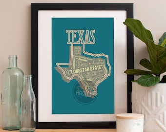 Texas State Print, Texas Art, Texas Poster, Texas Print