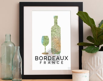 Bordeaux Print, Bordeaux Skyline, Bordeaux Art, Bordeaux Poster, Bordeaux Watercolor, Bordeaux Art Print, Bordeaux Map, Bordeaux Wall Art
