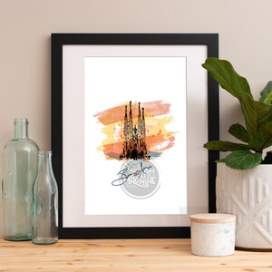 Barcelona Skyline Watercolor Art Print: Spain Wall Art