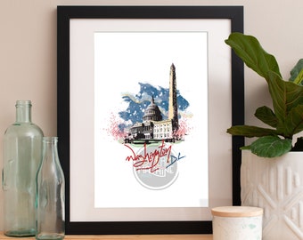 Washington DC Print, Washington DC Skyline, Washington DC Art, Washington Poster, Washington Watercolor, Washington Art Print