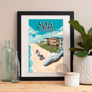 30A Florida Art Print, 30A Art, 30A Poster, 30A Aquarel, 30A Art Print, 30A Kaart, 30A Wall Art, Florida aan zee, rozemarijn, aquarel