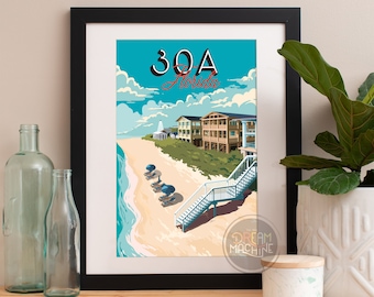 30A Florida Art Print, 30A Art, 30A Poster, 30A Watercolor, 30A Art Print, 30A Map, 30A Wall Art, Seaside Florida, Rosemary, Watercolor