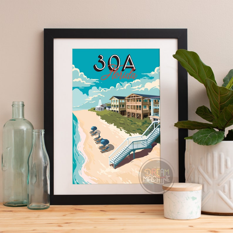 30A Art 30A Art Print 30A Wall Art 30A Watercolor 30A Map Watercolor 30A Poster 30A Print Seaside Florida 30A Skyline Rosemary