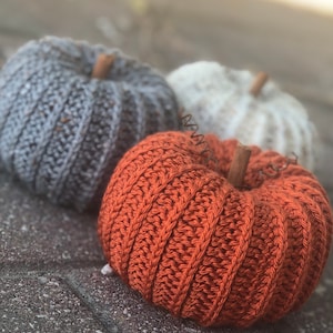 Crochet Pumpkins | Rustic Pumpkins | Fall Decor | Autumn Farmhouse | Knit Pumpkins | Home Accents | Boho | Grey Orange Cream Tweed Neutral |