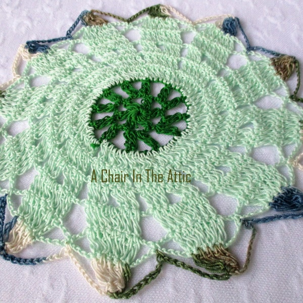Lime Green Vintage Hand Crocheted Cotton Doily, Emerald Center