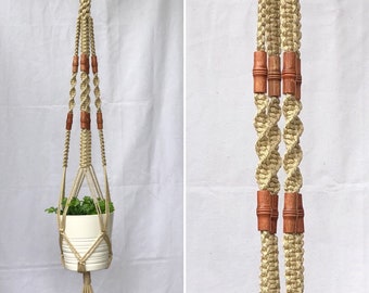 Macrame plant hanger - The Incus - Pearl with bamboo-shaped beads (multiple color choices)