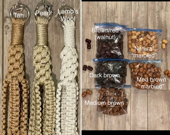Macrame Plant Hanger - The Incus - with barrel-shaped wood beads - choose your cord and bead colors