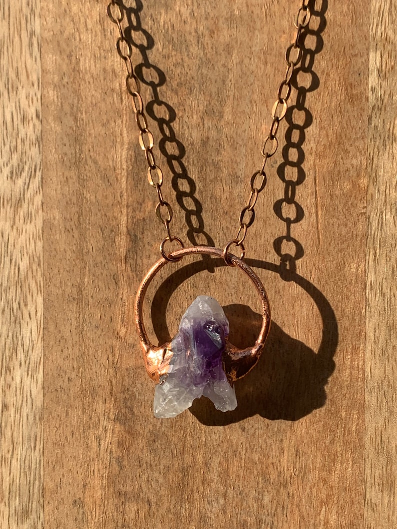 Amethyst Full Moon Electroformed copper necklace