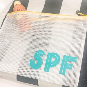 Large SPF Waterproof Zip Pouch,  Wet/Dry Bag for Bikini, Kids Beach Bag, Bag for Sunscreen, Personalized Travel Bag