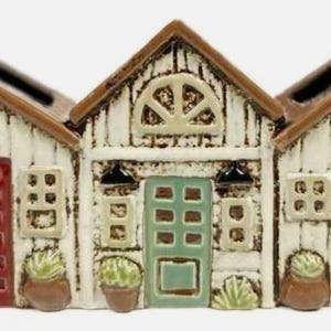 Ceramic Garden Shed Planter: Small Plant Pot for Cacti, Herbs, Succulents