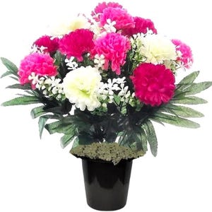 Pink & Ivory Chrysanthemum Grave Pot: Artificial Cemetery Arrangement