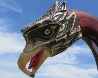 HAWK -  HQ Handmade carved wooden Walking stick or CANE  wood crafted - Perfect gift