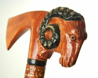Walking stick for hiking cane hand carved wooden wood handmade handcarved crafted - Designer - Exclusive - PERFECT DETAILS!