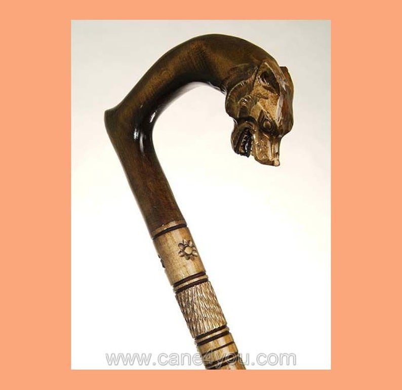 Walking Stick Cane Dog Perfect Hand Carved Wooden wood Etsy