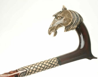 Walking stick for hiking cane hand carved wooden wood handmade handcarved crafted - Designer - Exclusive - PERFECT DETAILS!