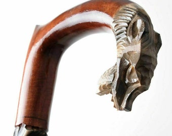 Walking stick for hiking cane hand carved wooden wood handmade handcarved crafted - Designer - Exclusive - PERFECT DETAILS!