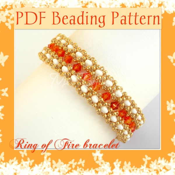 Bracelet DIY Beading Pattern Ring of Fire réalisé avec RAW 3D e SuperDuo / Tutoriel PDF avec instructions détaillées, photos et schémas