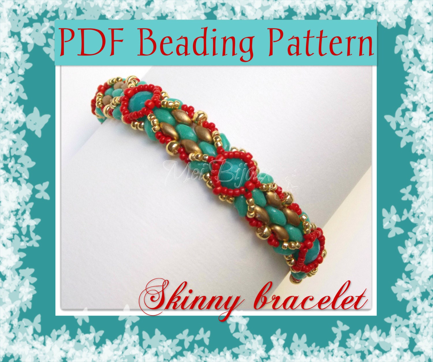 DIY Beading Pattern Skinny Bracelet With Superduo or Twin Beads / PDF