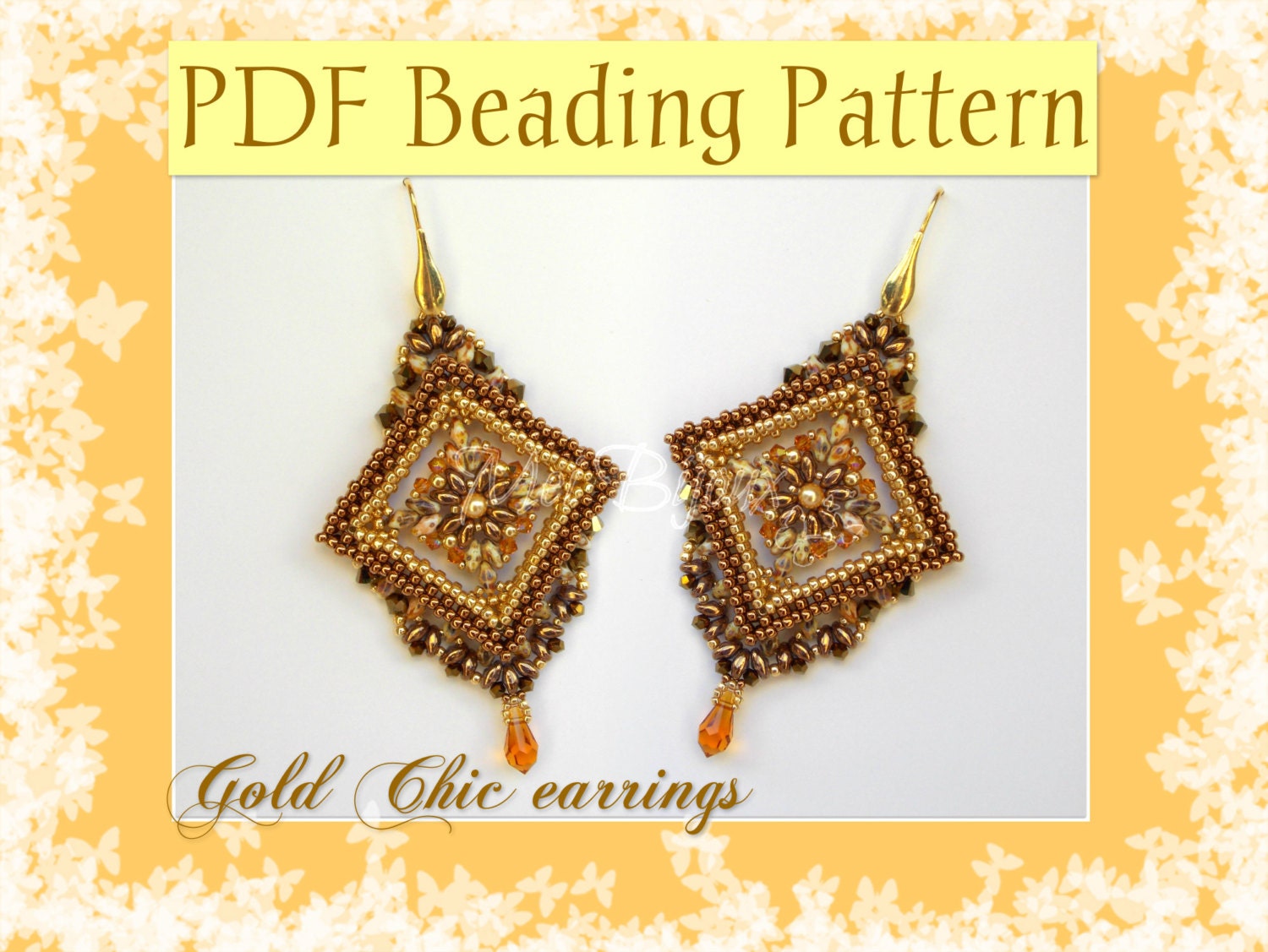 DIY Beading Pattern Gold Chic Earrings / PDF Tutorial With Detailed