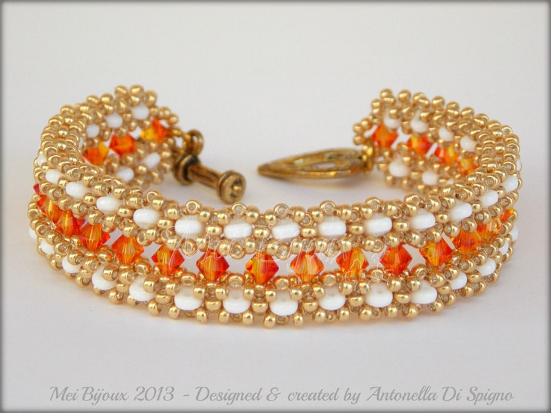 DIY Beading Pattern Ring of Fire Bracelet Made With RAW 3D E Superduo
