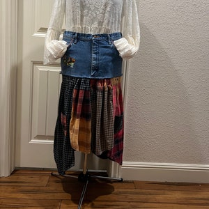 Plaid maxi skirt with denim pockets new arrivals